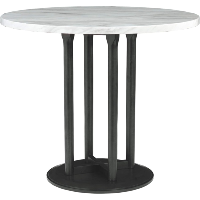 Signature Design by Ashley Centiar Contemporary 42 Round Counter Height Faux Marble Dining Table, Black & White | Bigbigmart.com