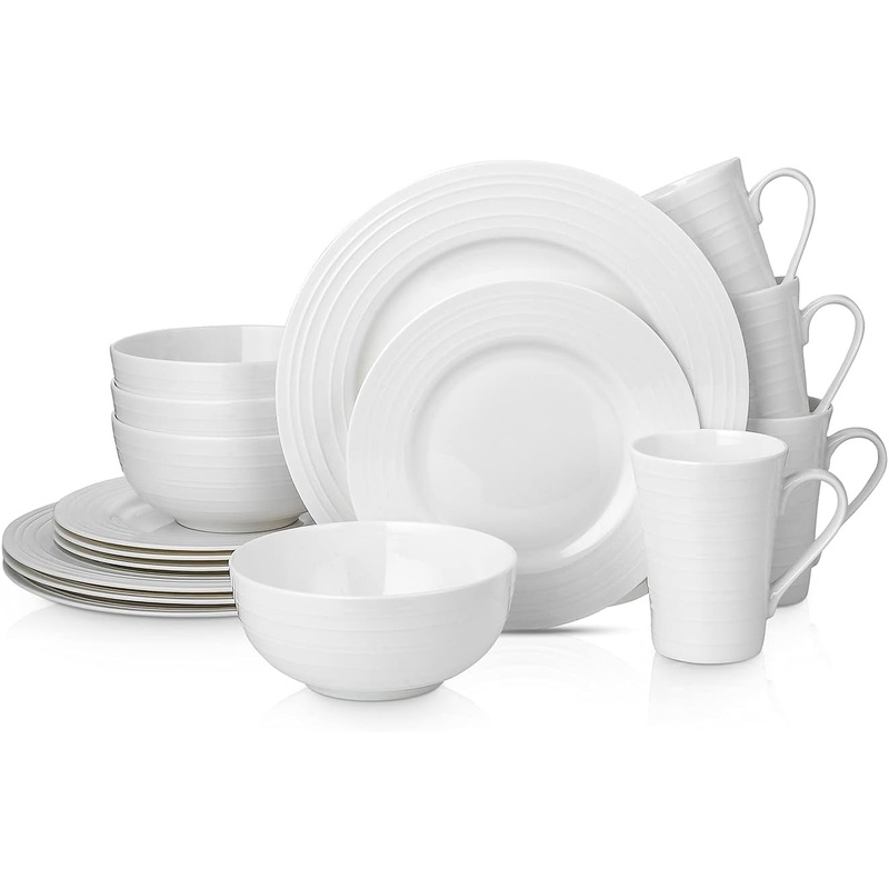 Stone Lain Bone China Round Swirl Design 16 Piece Dinnerware Set, White | Bigbigmart.com