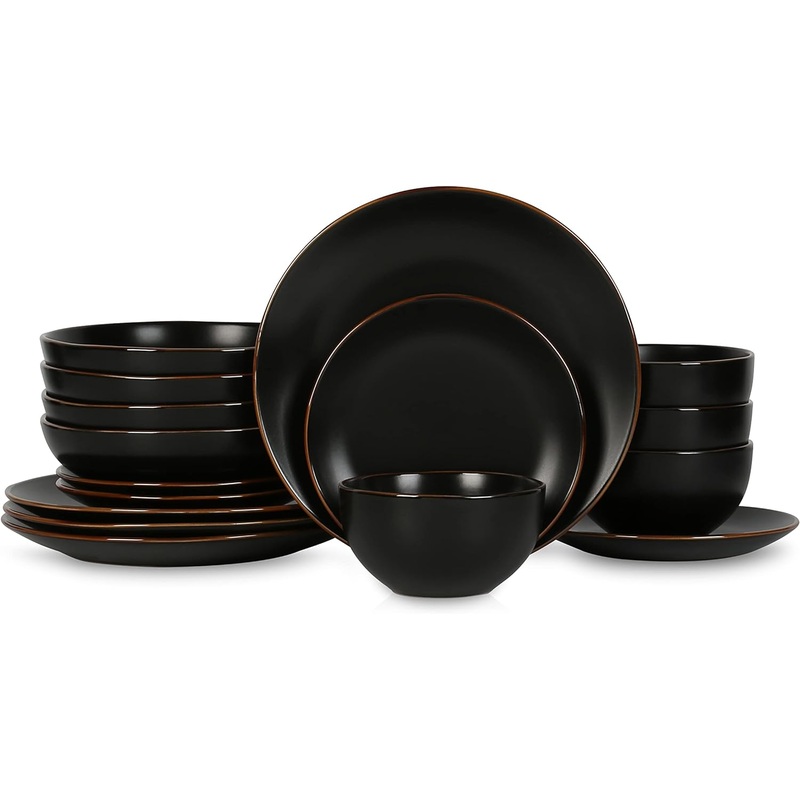Stone Lain Brasa 16-Piece Dinnerware Set Stoneware, Black | Bigbigmart.com