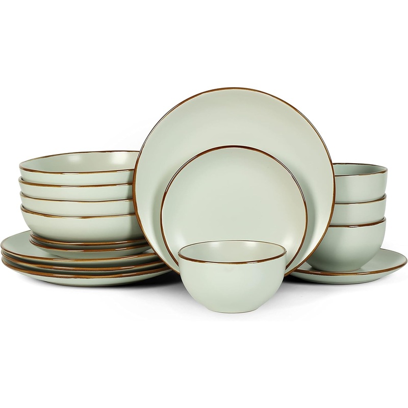Stone Lain Brasa 16-Piece Dinnerware Set Stoneware, Light Green | Bigbigmart.com