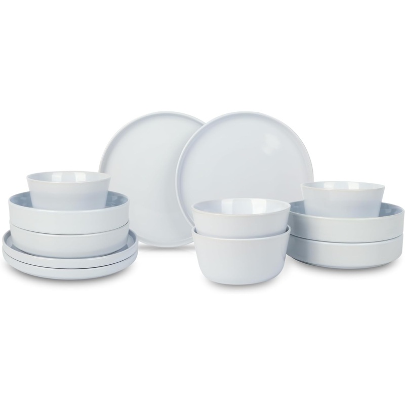 Stone Lain Celina Stoneware 12-Piece Dinnerware Set, Dinner and Pasta Bowls, White | Bigbigmart.com
