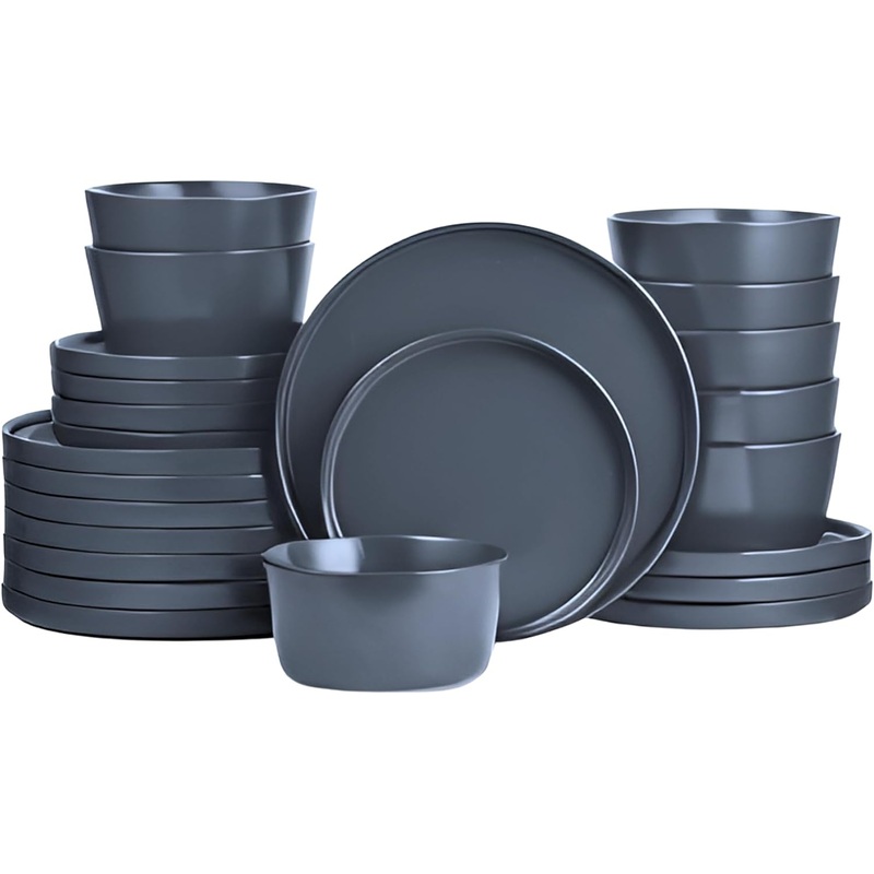 Stone Lain Celina Stoneware 24-Piece Round Dinnerware Set, Grey | Bigbigmart.com