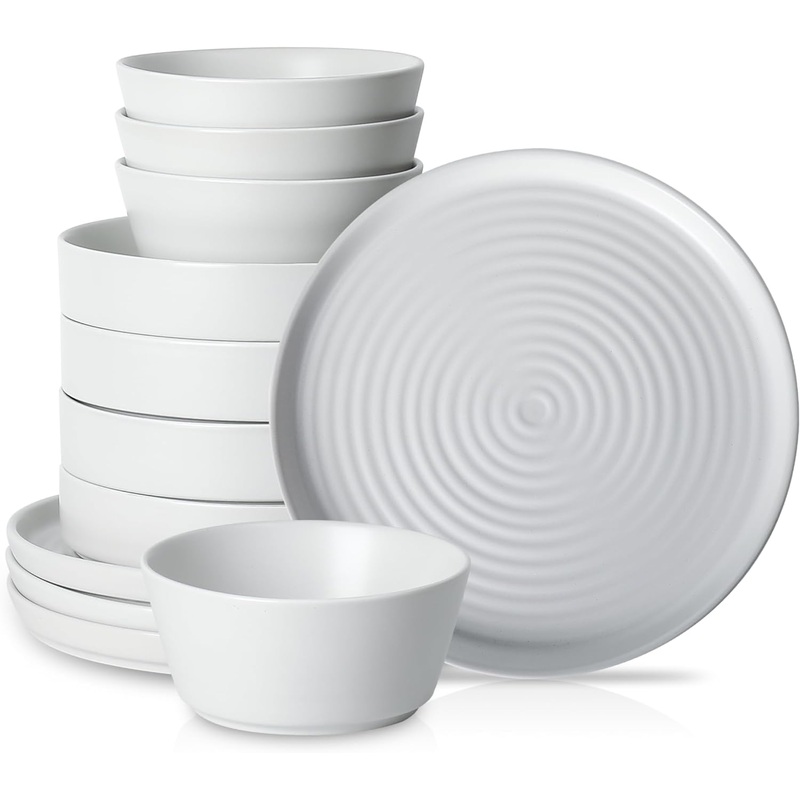 Stone Lain Elica Stoneware Dinnerware Set, Service for 4-12 Pieces, White | Bigbigmart.com