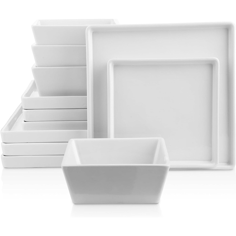 Stone Lain Grace Square Stoneware Dinnerware Set, 12 Piece Service For 4, White | Bigbigmart.com