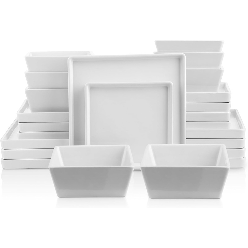 Stone Lain Grace Square Stoneware Dinnerware Set, 24 Piece Service For 8, White | Bigbigmart.com