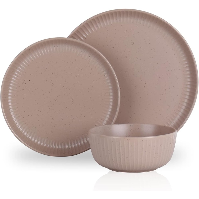 Stone Lain Logan 12 Pieces Stoneware Dinnerware Set, Beige | Bigbigmart.com