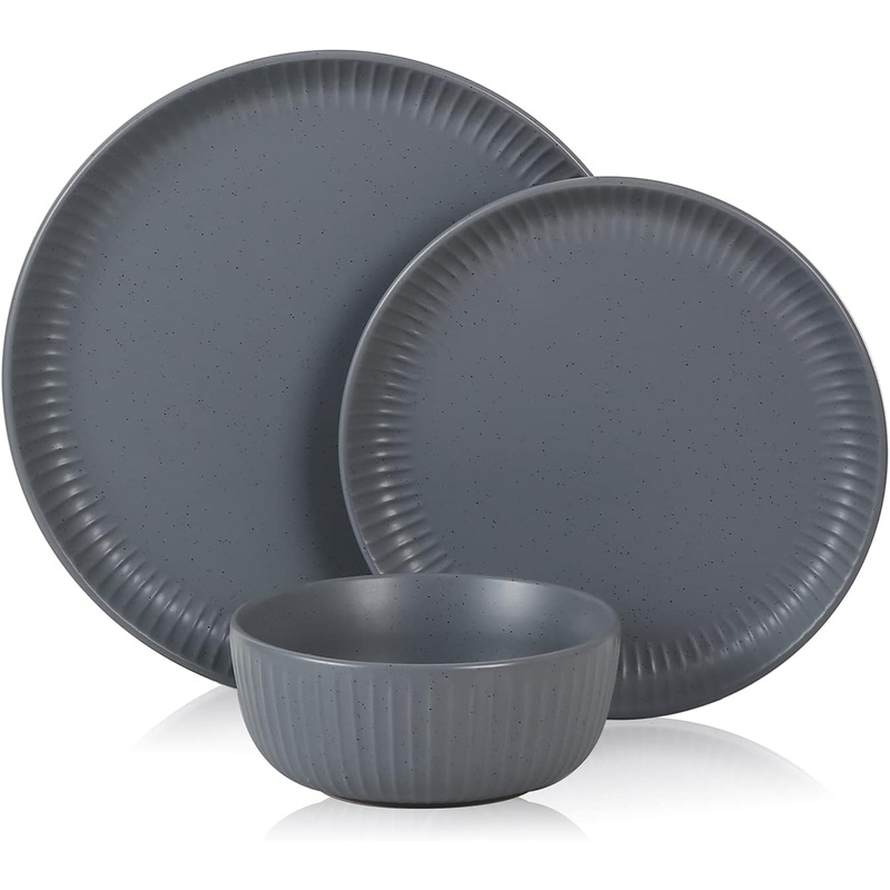Stone Lain Logan 12 Pieces Stoneware Dinnerware Set, Grey | Bigbigmart.com