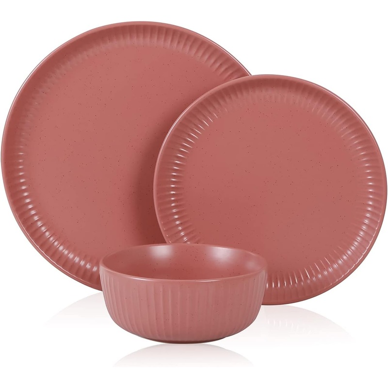 Stone Lain Logan 12 Pieces Stoneware Dinnerware Set, Terracotta | Bigbigmart.com