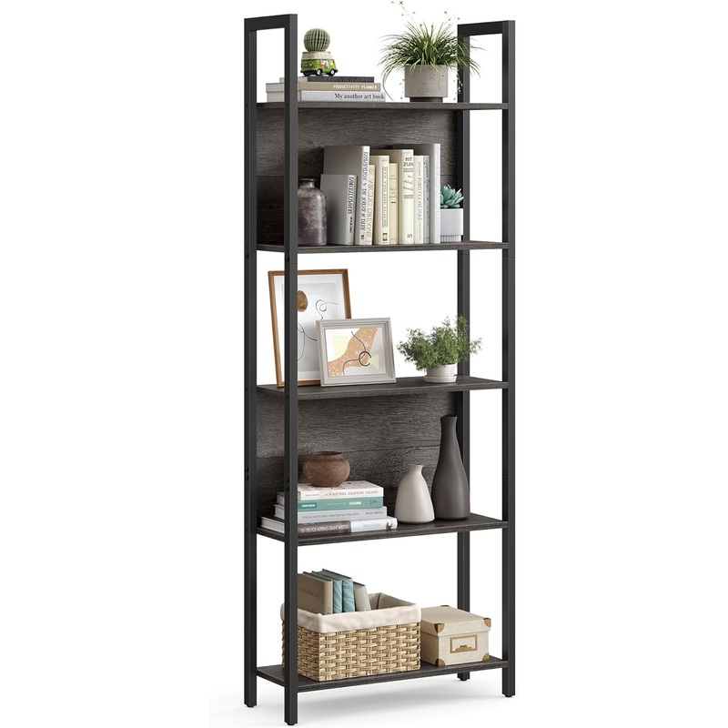 VASAGLE 5-Tier Bookshelf, Book Shelf, Industrial Bookcase, with Steel Frame, for Living Room, Home Office, Bedroom, 9.4 x 24.4 x 65 Inches, Camel Brown and Black ULLS025B50 | Bigbigmart.com