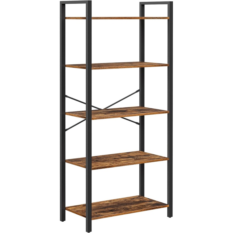 VASAGLE ALINRU Bookshelf, Bookcase, 5-Tier Storage Rack with Steel Frame, for Living Room, Office, Study, Hallway, Industrial Style, Rustic Brown and Black ULLS061B01 | Bigbigmart.com