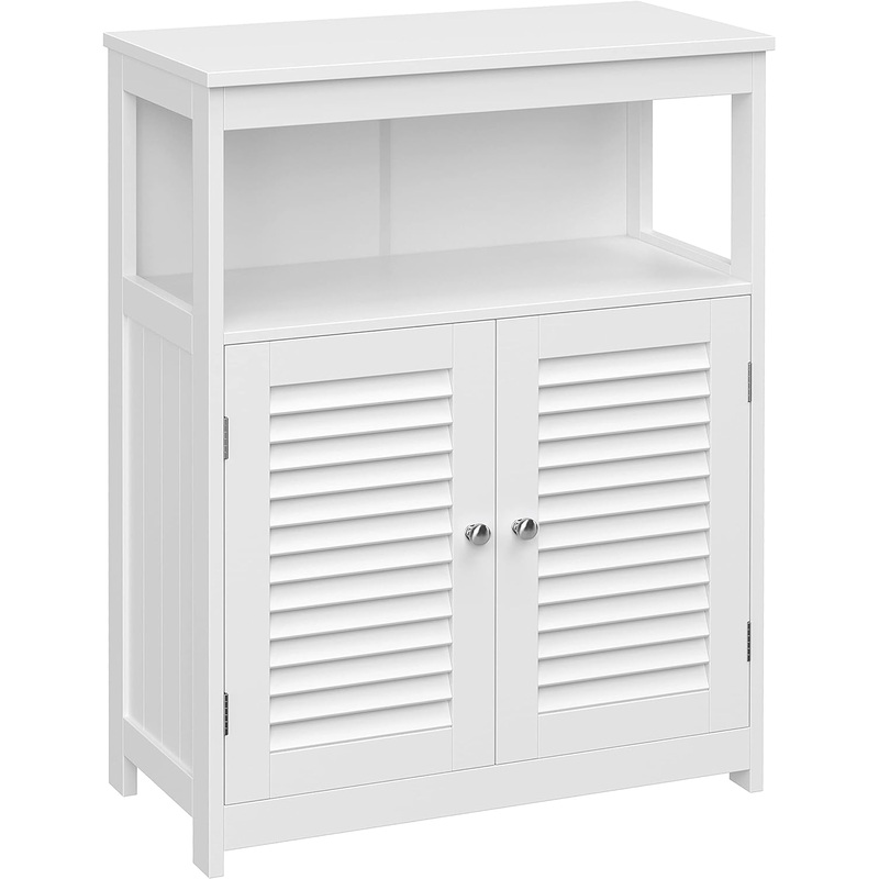 VASAGLE Bathroom Floor Cabinet, Bathroom Storage Cabinet, Freestanding, with Double Shutter Doors and Adjustable Shelf, for Bathroom, Living room, Entryway, Kitchen, White UBBC40WT | Bigbigmart.com