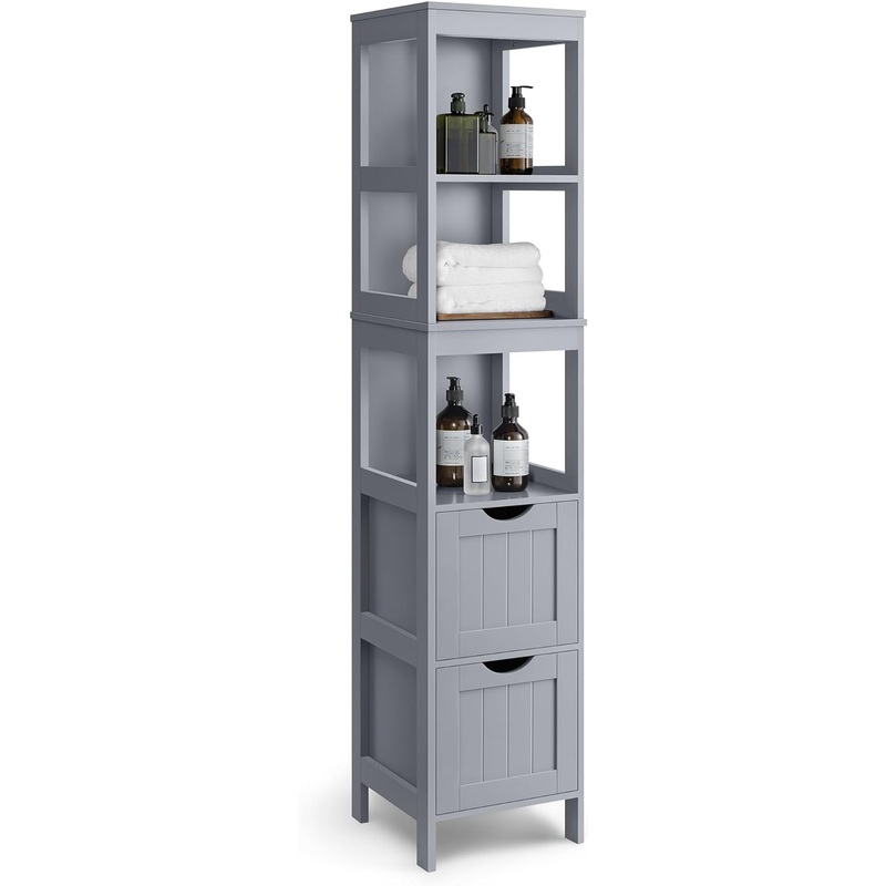 VASAGLE Bathroom Floor Cabinet, Bathroom Storage Organizer Rack Stand, Multifunctional Corner Unit, 2 Drawers, Dove Grey UBBC066G02 | Bigbigmart.com