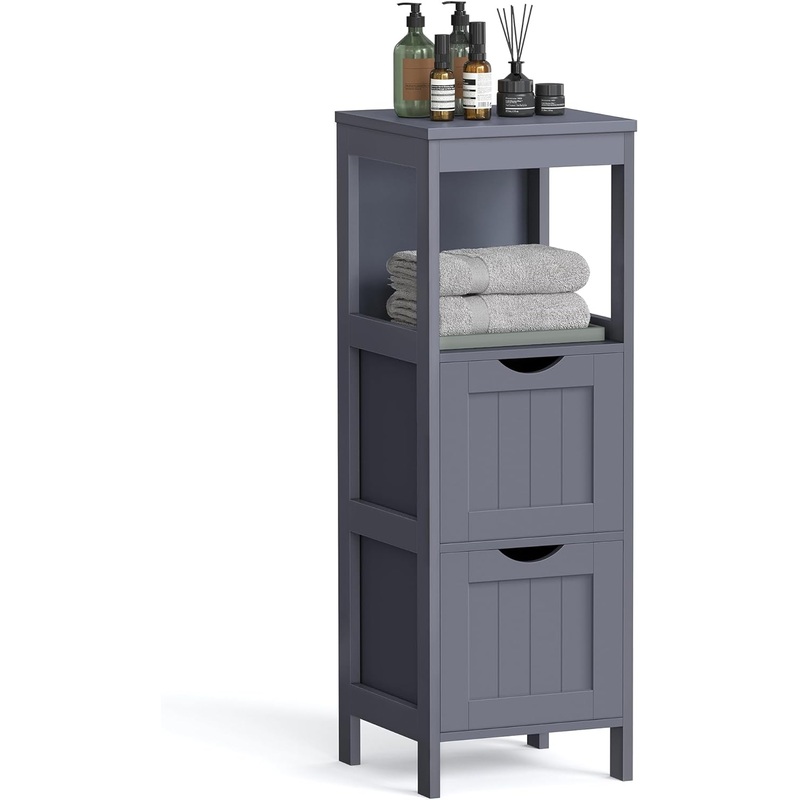 VASAGLE Bathroom Floor Cabinet, Bathroom Storage Organizer Rack Stand, Multifunctional Corner Unit, 2 Drawers, Grey UBBC042G01 | Bigbigmart.com