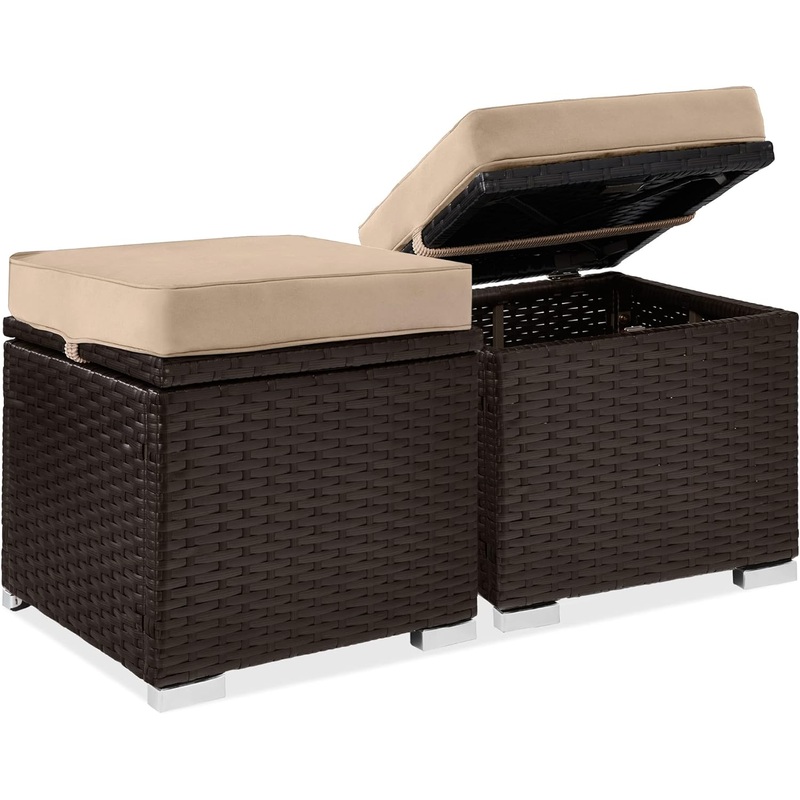 Best Choice Products Set of 2 Wicker Ottomans, Multipurpose Outdoor Furniture for Patio, Backyard, Additional Seating, Footrest, Side Table w/Storage, Removable Cushions – Black/Teal | Bigbigmart.com