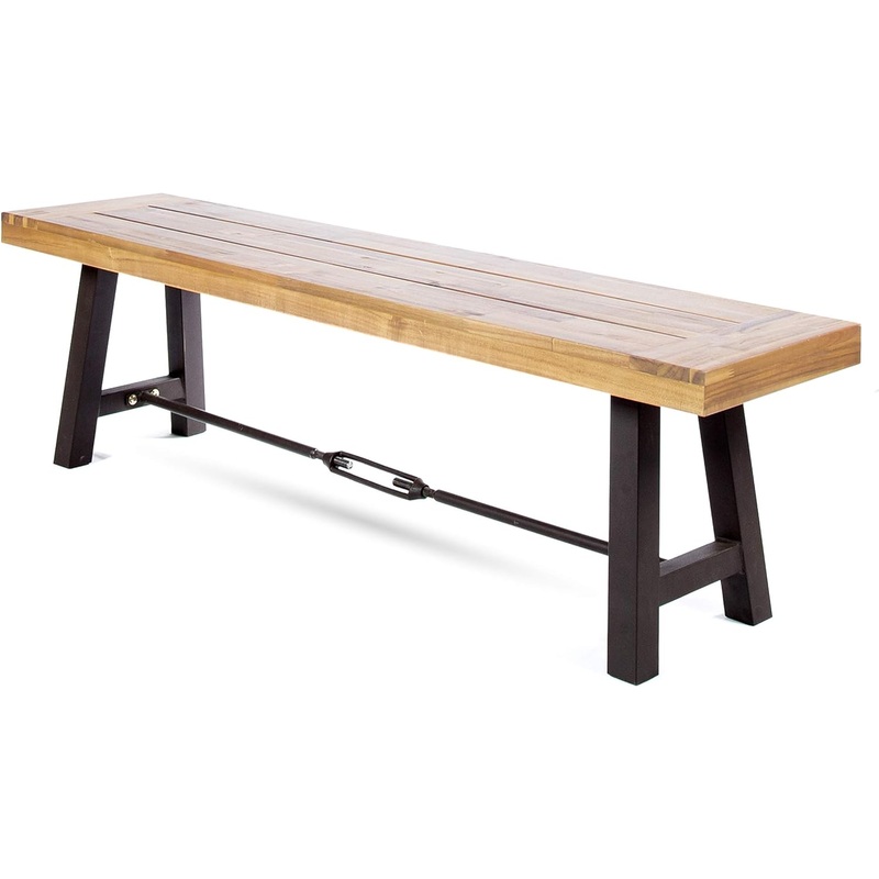 Christopher Knight Home Catriona Outdoor Acacia Wood Bench with Metal Accents, Teak Finish / Rustic Metal 14. 50 x 63 x 17. 75 inches | Bigbigmart.com