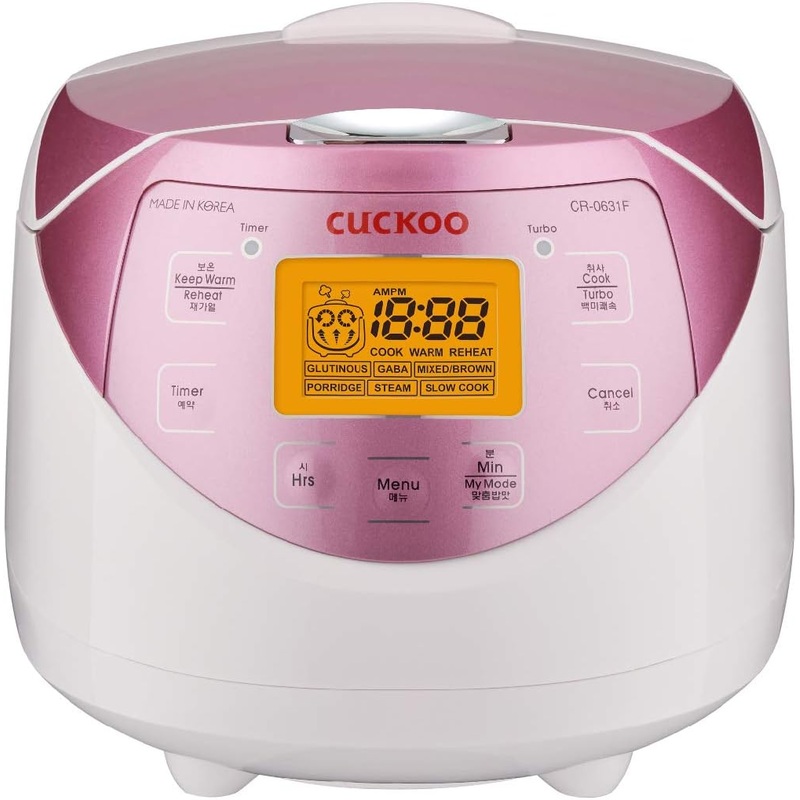 CUCKOO CR-0631F | 6-Cup (Uncooked) Micom Rice Cooker | 8 Menu Options: White Rice, Brown Rice & More, Nonstick Inner Pot, Made in Korea | White/Pink | Bigbigmart.com