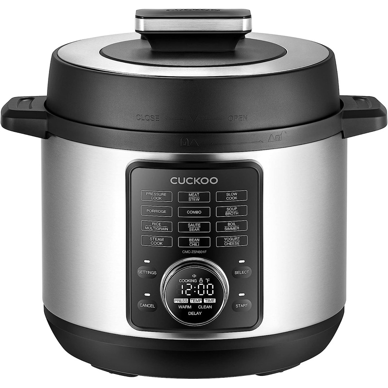 CUCKOO Pressure Cooker 10 Menu Options: Steamer, Slow Cook, Saut, Porridge, & More, User-Friendly LED Display, Stainless Steel Inner Pot, 24 Cup / 6 Qt. (Uncooked) CMC-ZSN601F Black | Bigbigmart.com