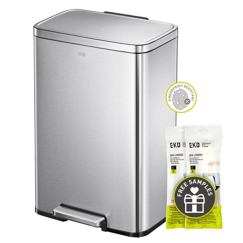 EKO Madison Brushed Stainless 50 Liter/13.2 Gallon Step Trash Can with Inner Liner – Fingerprint Resistant Finish | Bigbigmart.com