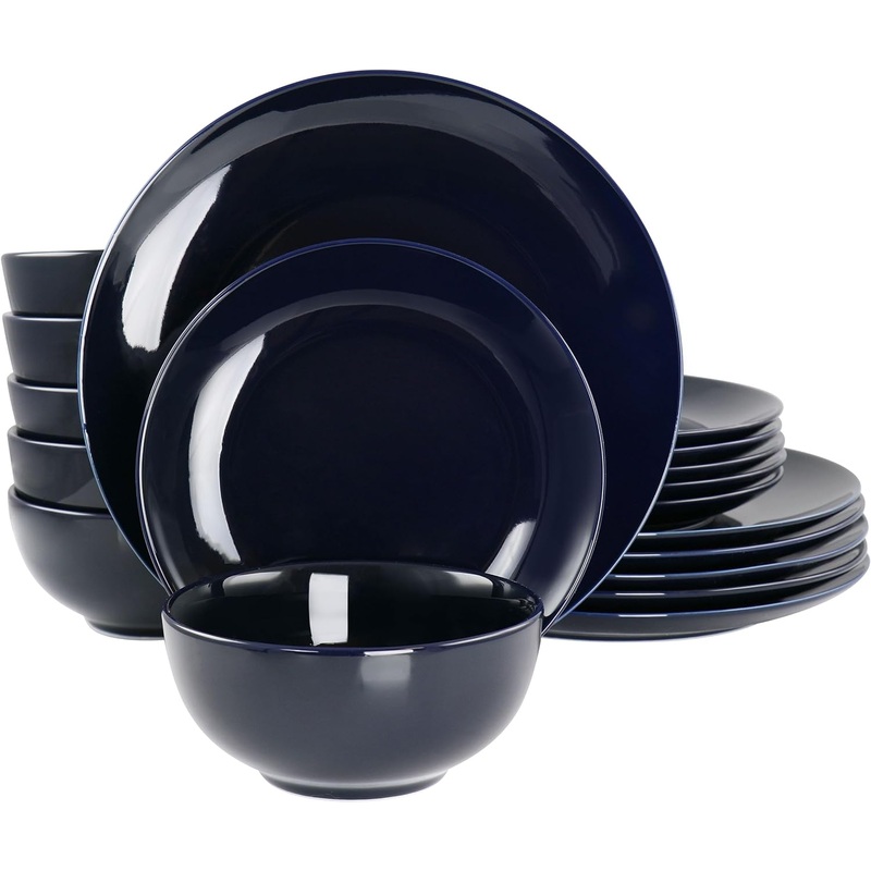 Elama Luna 18 Piece Porcelain Dinnerware Set (Dark Blue), Service for 6 | Bigbigmart.com