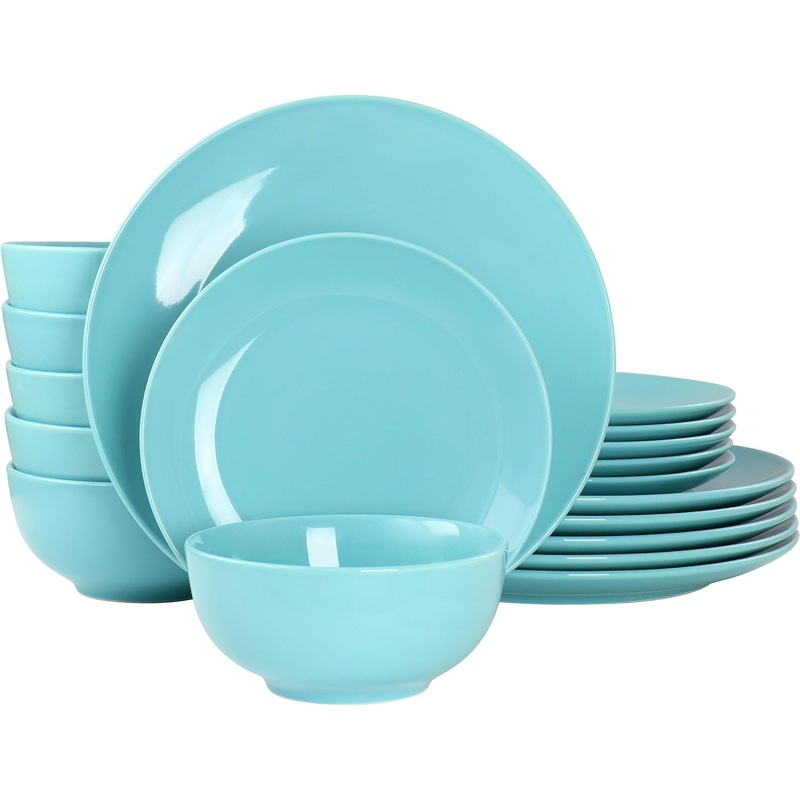 Elama Luna Porcelain Dinnerware Set (Blue), Service for 6, 18 Piece | Bigbigmart.com