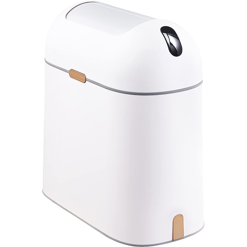 ELPHECO Motion Sensor Bathroom Trash Can, 2.5 Gallon Waterproof Trash Bin with Butterfly lid, Bathroom Waste Basket Garbage Bin for Bedroom Kitchen and Office use, White with Golden Button | Bigbigmart.com