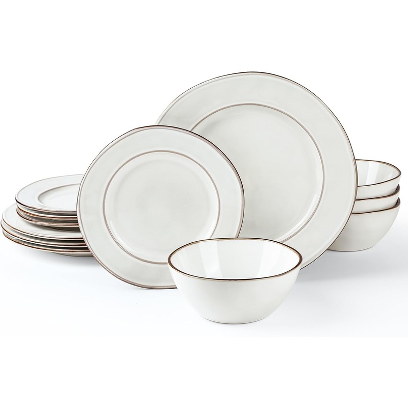 Famiware Aurora Plates and Bowls Sets, 12 Piece Dinnerware Sets, Dishes Set for 4, Irregular Stoneware Plate Set, Reactive Glaze, Microwave & Dishwasher Safe, Scractch-resistant, Lagoon Blue | Bigbigmart.com