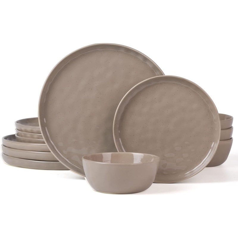 Famiware Mars Plates and Bowls Set, 12 Pieces Dinnerware Sets, Dishes Set for 4, Cinnamon Brown | Bigbigmart.com