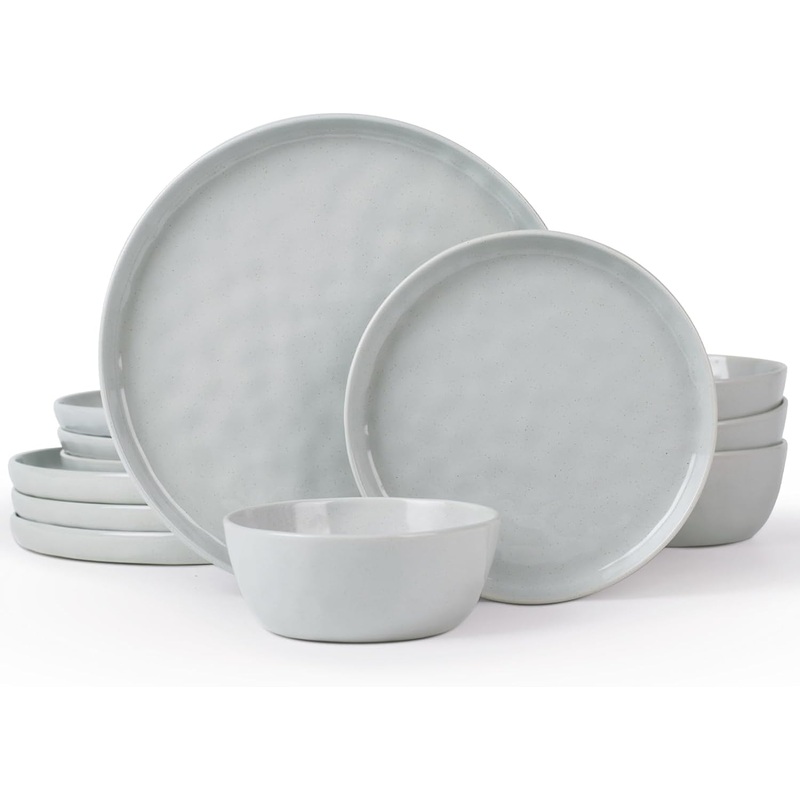 Famiware Mars Plates and Bowls Set, 12 Pieces Dinnerware Sets, Dishes Set for 4, Light Gray | Bigbigmart.com