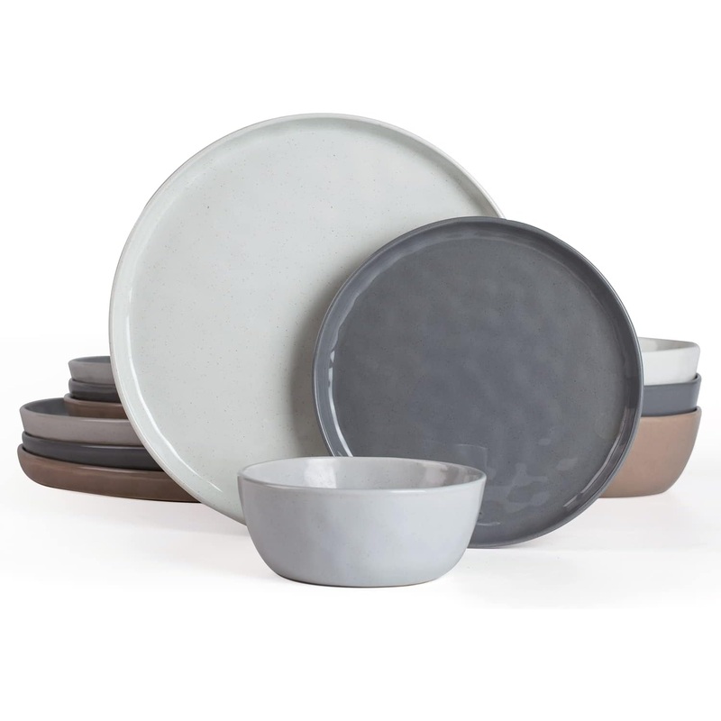 Famiware Mars Plates and Bowls Set, 12 Pieces Dinnerware Sets, Dishes Set for 4, Multi-color | Bigbigmart.com