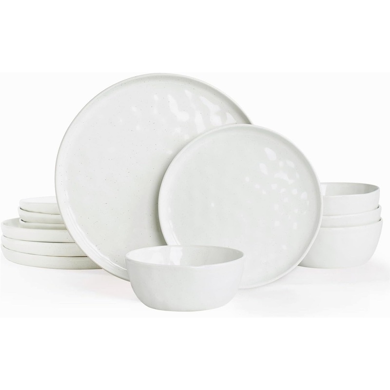 Famiware Mars Plates and Bowls Set, 12 Pieces Dinnerware Sets, Dishes Set for 4, White | Bigbigmart.com