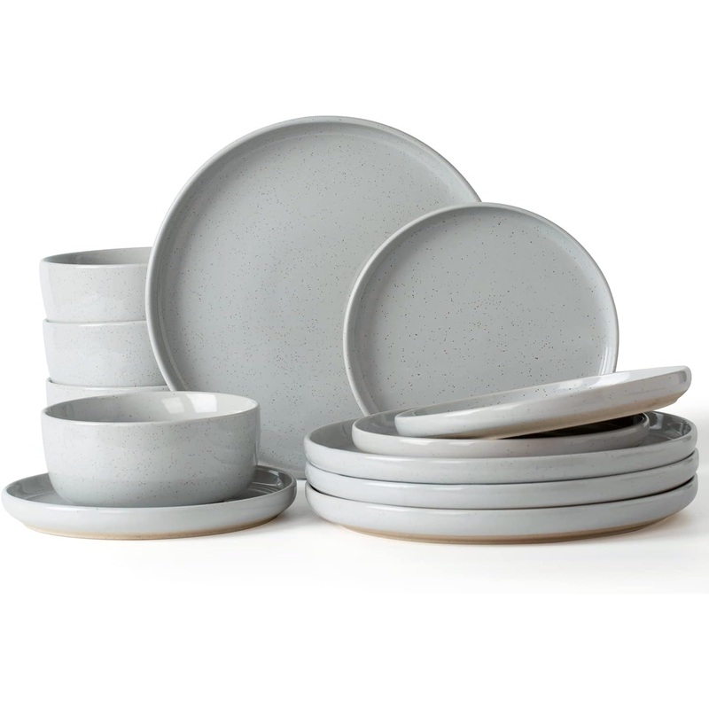 Famiware Milkyway Plates and Bowls Set, 12 Pieces Dinnerware Sets, Dishes Set for 4, Light Gray | Bigbigmart.com