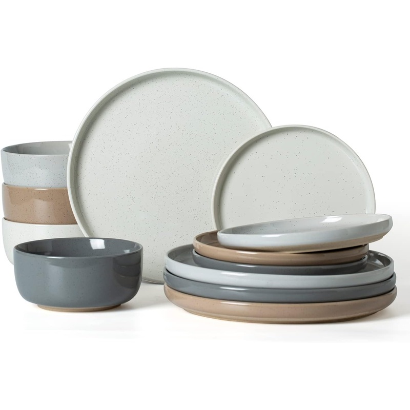 Famiware Milkyway Plates and Bowls Set, 12 Pieces Dinnerware Sets, Dishes Set for 4, Multi-color | Bigbigmart.com