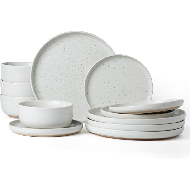 Famiware Milkyway Plates and Bowls Set, 12 Pieces Dinnerware Sets, Dishes Set for 4, White | Bigbigmart.com