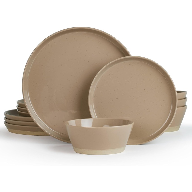 Famiware Saturn Dinnerware Sets, 12 Piece Dish Set, Plates and Bowls Sets for 4, Cinnamon Brown | Bigbigmart.com