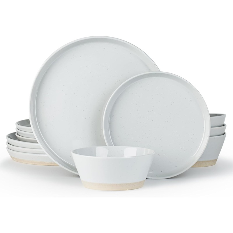 Famiware Saturn Dinnerware Sets, 12 Piece Dish Set, Plates and Bowls Sets for 4, Light Gray | Bigbigmart.com