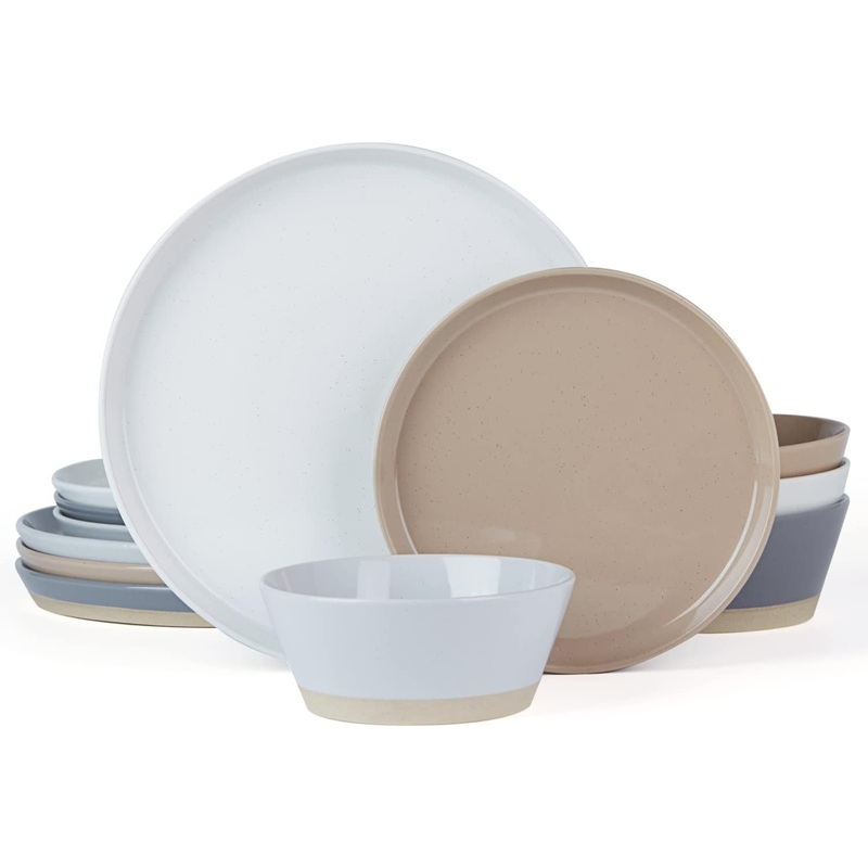 Famiware Saturn Dinnerware Sets, 12 Piece Dish Set, Plates and Bowls Sets for 4, Multi-color | Bigbigmart.com