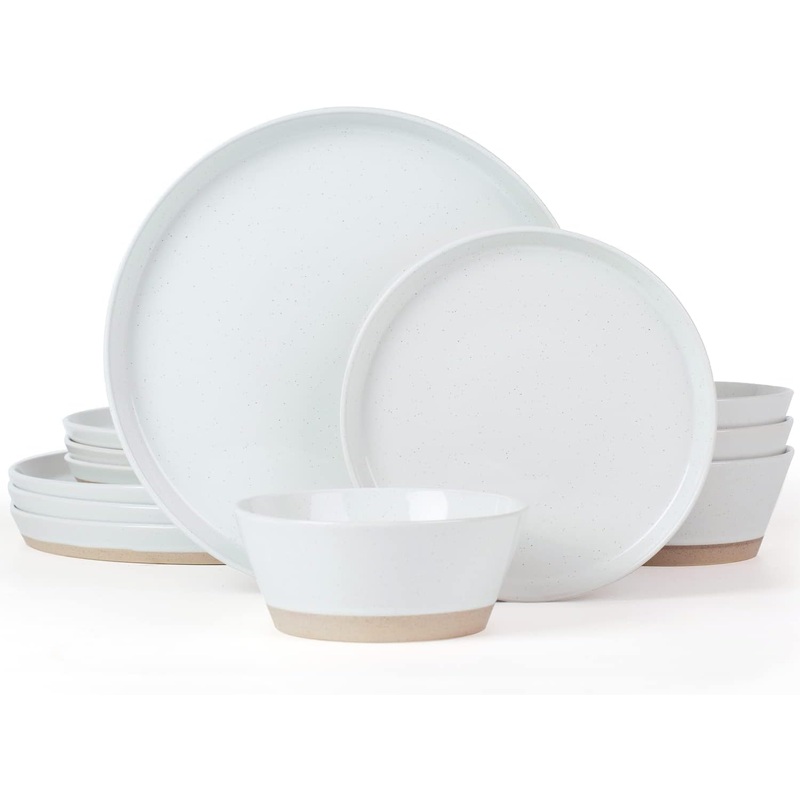 Famiware Saturn Dinnerware Sets, 12 Piece Dish Set, Plates and Bowls Sets for 4, White | Bigbigmart.com