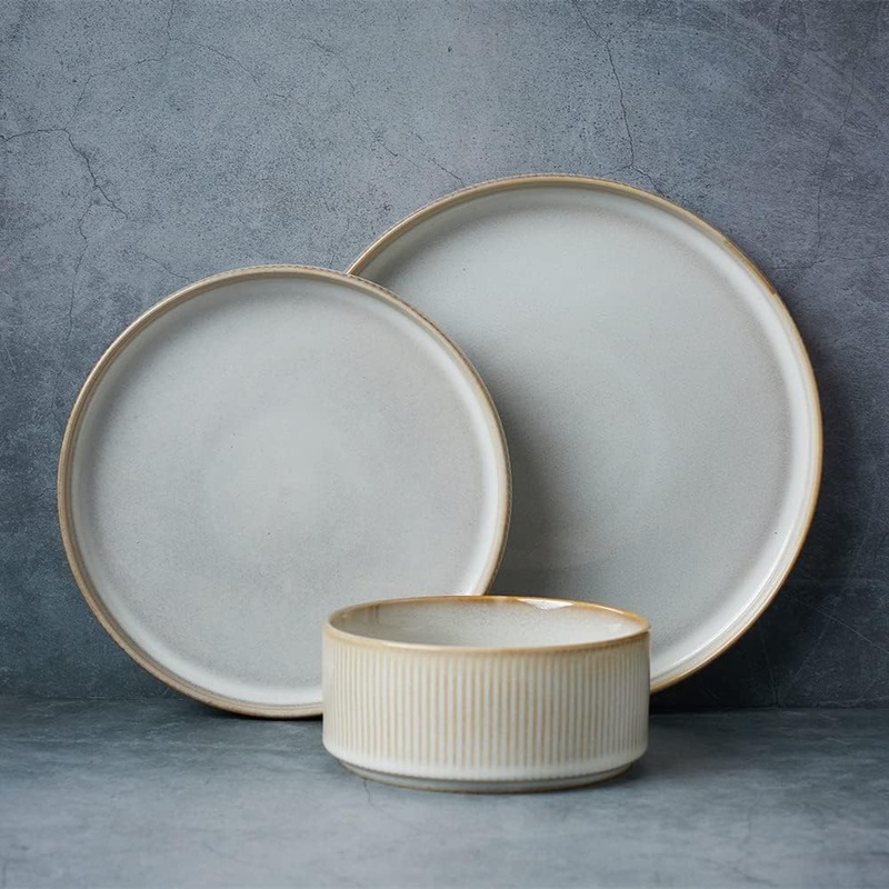 Famiware Star Dinnerware Sets, Plates and Bowls Set for 4, 12 Piece Dish Set, Cappuccino White | Bigbigmart.com