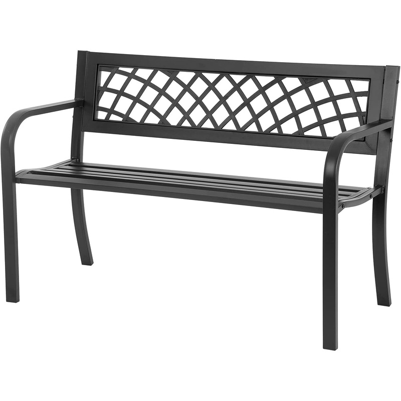 Garden Bench,Outdoor Benches,Iron Steel Frame Patio Bench with Mesh Pattern and Plastic Backrest Armrests
