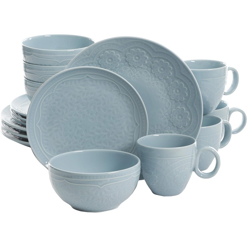 Gibson Elite Alemany Dinnerware Set, Aqua, Service for 4 (16pcs) | Bigbigmart.com