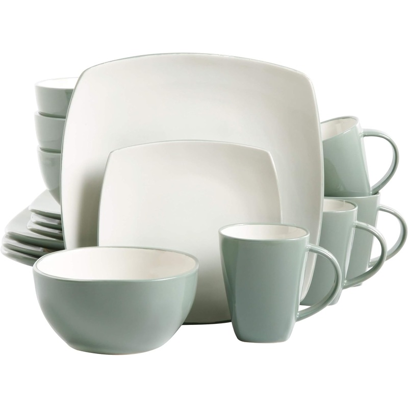 Gibson Soho Lounge Dinnerware set, Square, Celadon | Bigbigmart.com
