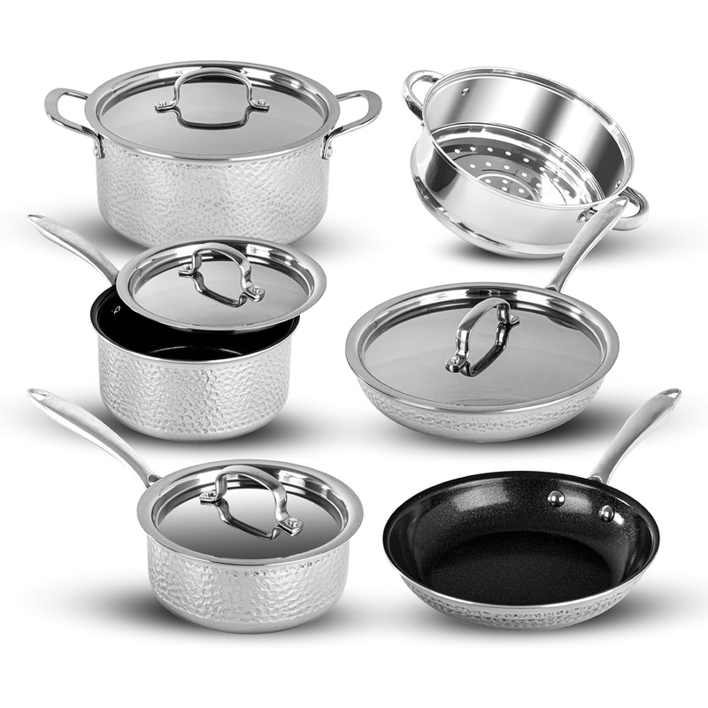 Granitestone 10 Pc Kitchen Pots and Pans Set Non Stick, Stainless Steel Cookware Set, Non Stick Pots and Pan Set, Kitchen Cookware Set, Pot and Pan Set, Dishwasher Safe | Bigbigmart.com