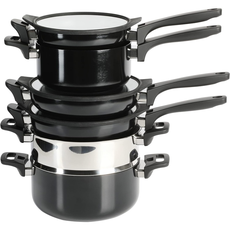Kenmore Elite Grayson Stackable Platinum Nonstick Forged Aluminum Induction Cookware Set, 9-Piece, Black | Bigbigmart.com