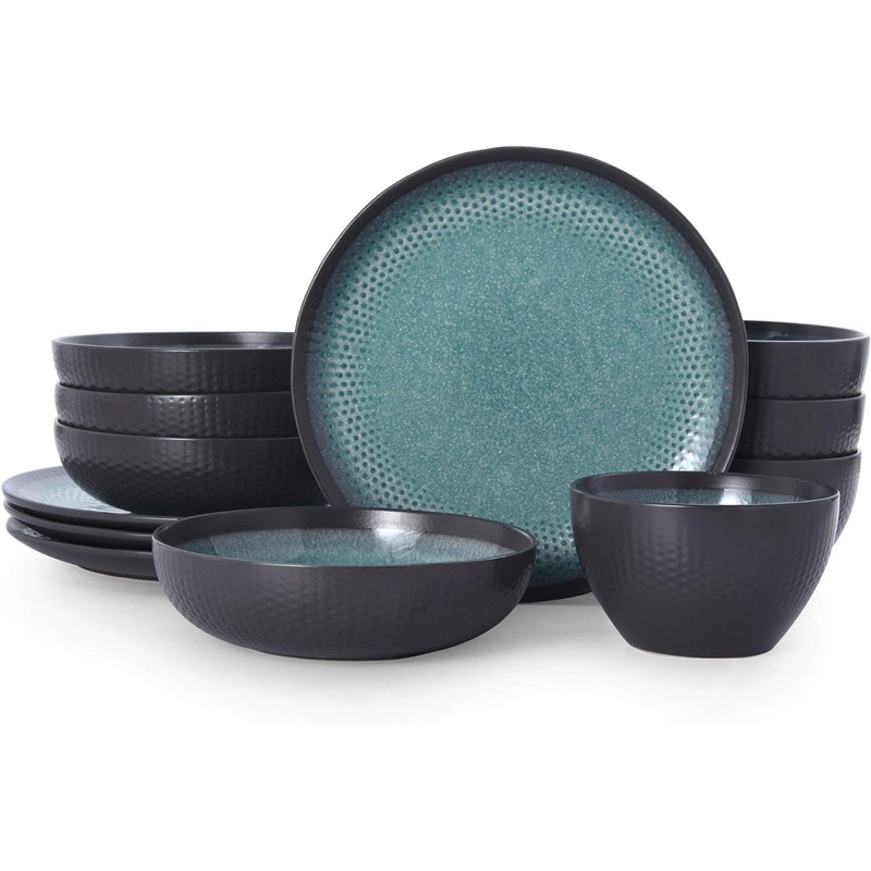 Pfaltzgraff 5267773 Maddox 12-Piece Dinnerware Set, teal | Bigbigmart.com