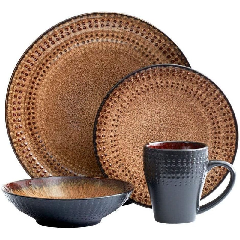 Pfaltzgraff Cambria 16-Piece Stoneware Dinnerware Set, Service for 4, Dark Brown | Bigbigmart.com