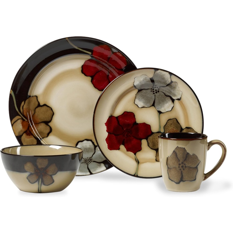 Pfaltzgraff Painted Poppies 16-Piece Stoneware Dinnerware Set, Service for 4, Tan/Assorted – | Bigbigmart.com