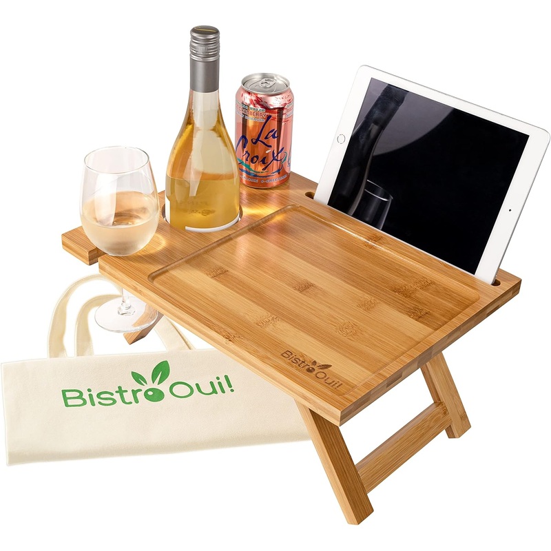 Portable Wine Table, a Folding Mini Picnic Snack Tray for the Beach, Camping, RV, Outdoor Concerts, Breakfast in Bed or Before the Fire | Bigbigmart.com