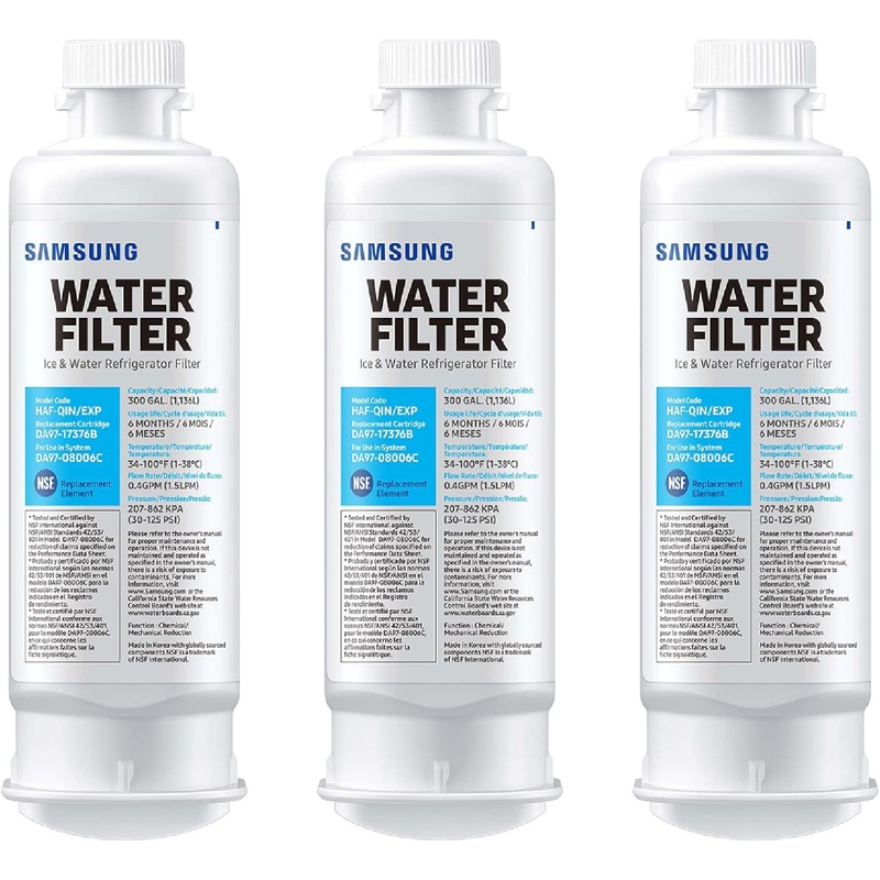 SAMSUNG Genuine Filters for Refrigerator Water and Ice, Carbon Block Filtration for Clean, Clear Drinking Water, HAF-QIN-3P, (Pack of 3) | Bigbigmart.com