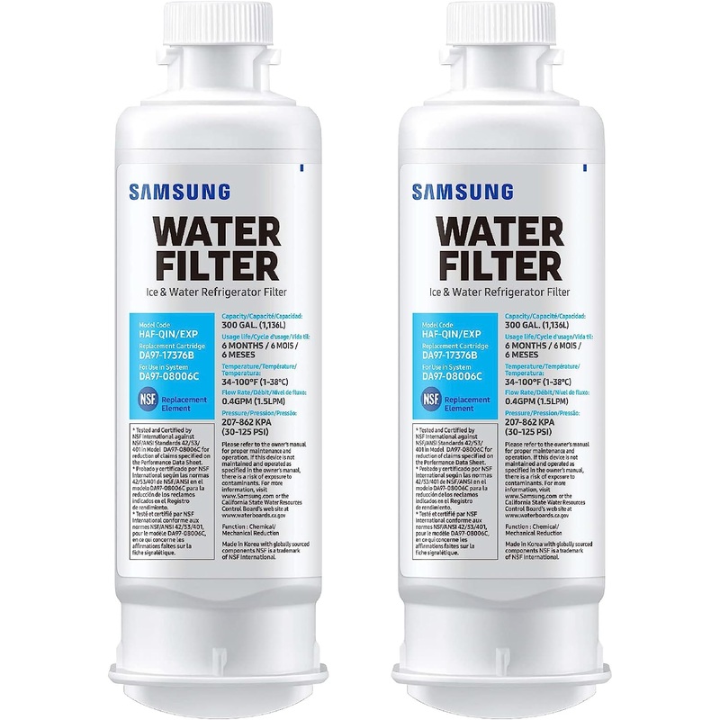 SAMSUNG Genuine Filters for Refrigerator Water and Ice, Carbon Block Filtration for Clear Drinking Water, HAF-QIN-2P, 2 Count (Pack of 1) | Bigbigmart.com