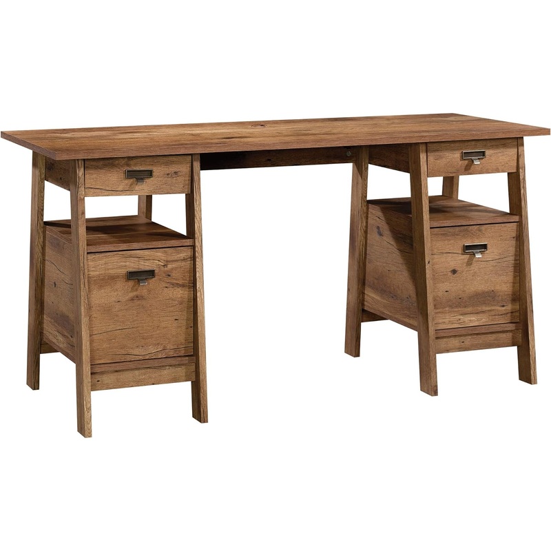 Sauder Trestle Executive Trestle Desk, Vintage Oak finish | Bigbigmart.com